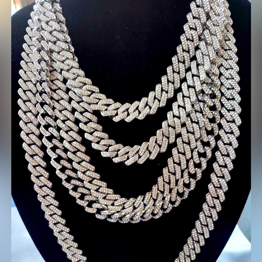 Silver Cuban Link Chain With Diamonds